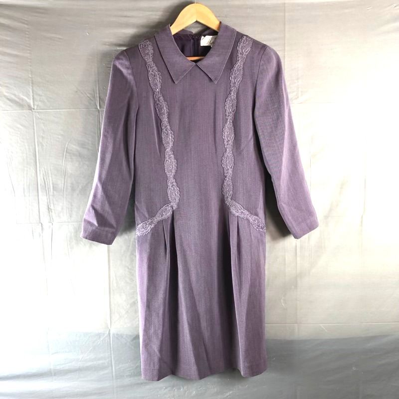 【美品】インポートロッサ ROSSA レース ロングワンピース size46 インポートロッサ Rossa ワンピース 長袖 襟付き レース 毛100