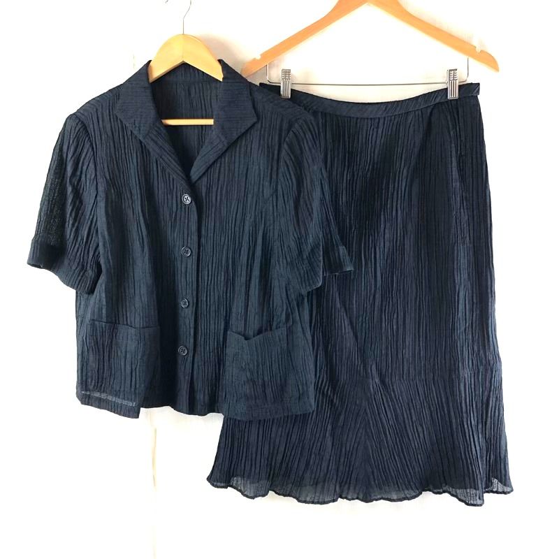 レリアン leilian セットアップ ジャケット 薄手 半袖 サイドポケット スカート 裏地付き ロング 13 サイズ 977100