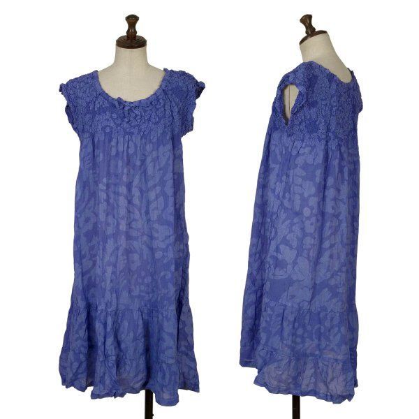 イッセイミヤケ ミーISSEY MIYAKE me フラワープリントカリフラワー切替ワンピース 青F