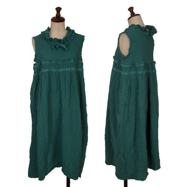 イッセイミヤケ ミーISSEY MIYAKE me ネックコードカリフラワーノースリーブワンピース 緑F