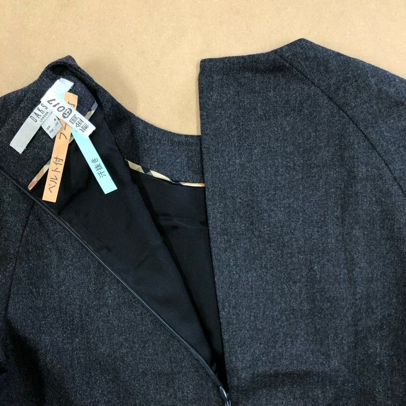 ダックス Daks ワンピース 半袖 ウエストマーク 毛混 裏地付き