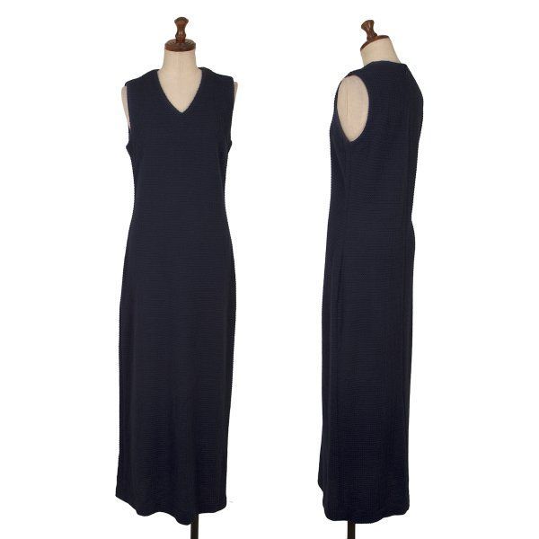 シビラSybilla デコボコ織りノースリーブワンピース 紺40