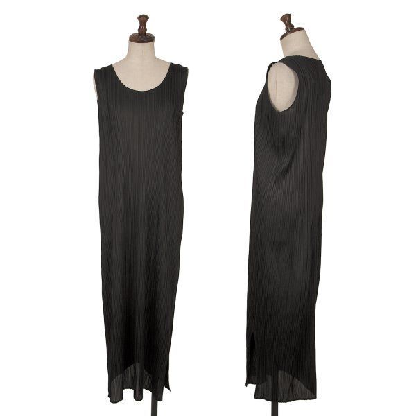 プリーツプリーズPLEATS PLEASE ノースリーブマキシワンピース 黒2