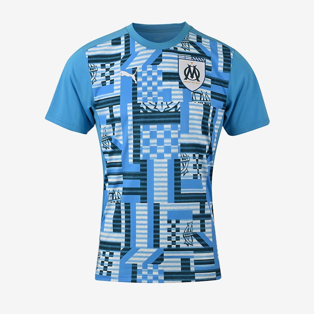 匿名配送 Puma マルセイユ 24|25 プレマッチ 半袖 ユニフォーム Bleu Azur