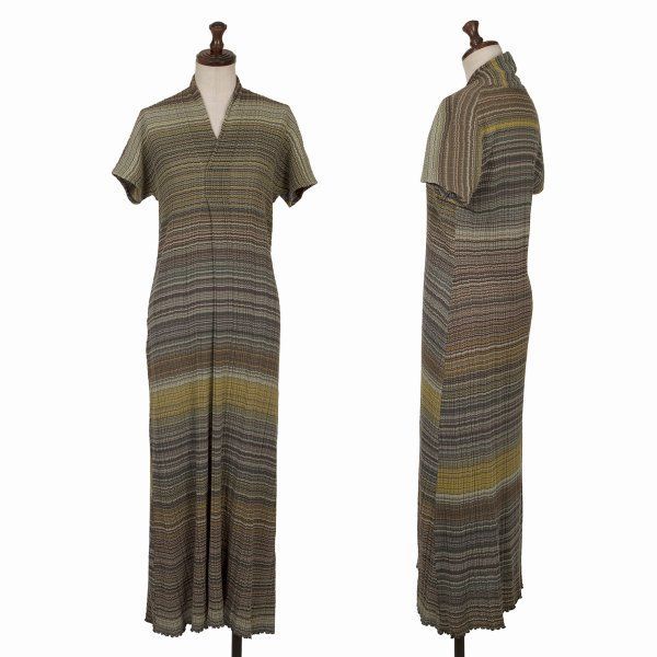 ヨーガンレールJURGEN LEHL マルチストライプ織りワンピース 緑マルチM