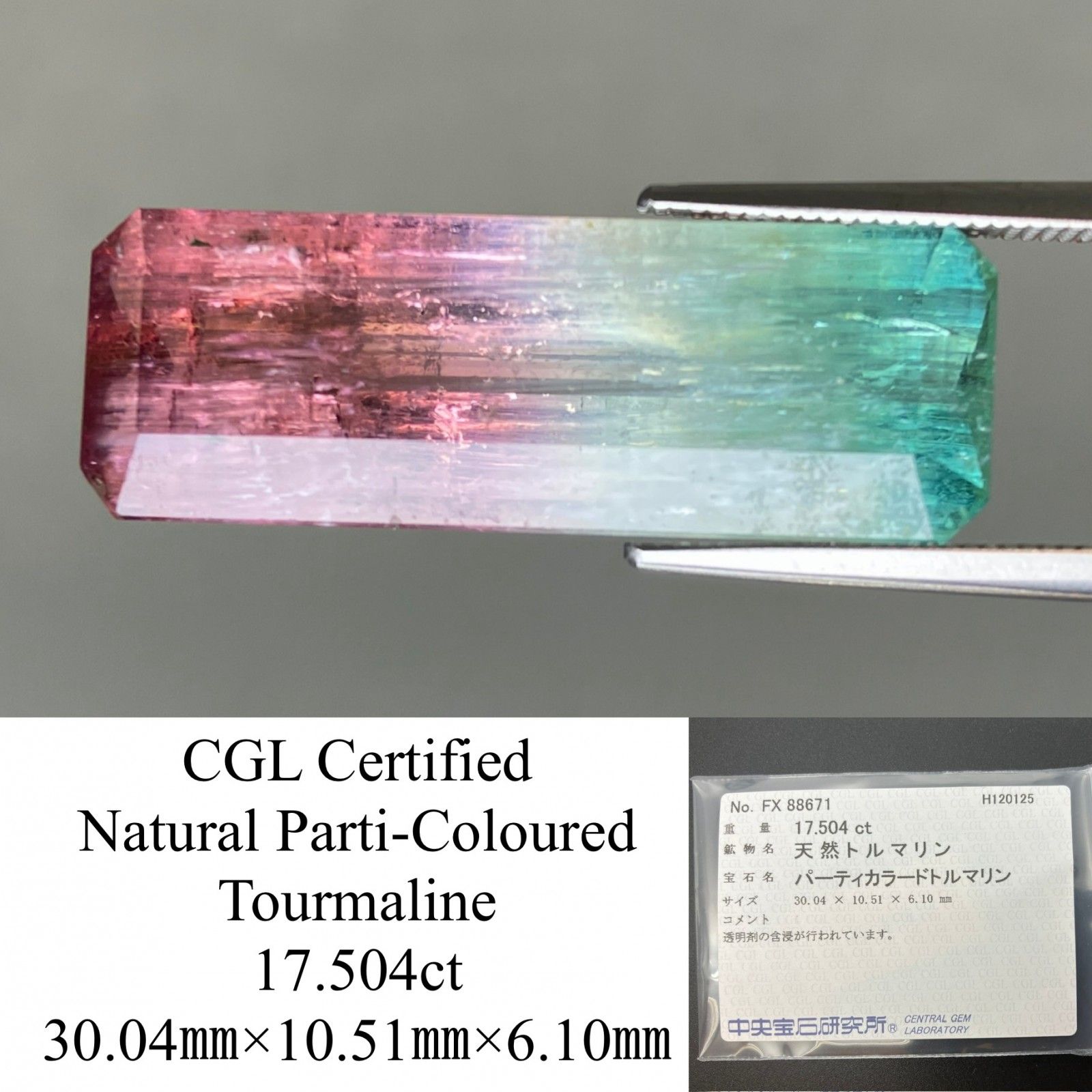 パーティーカラードトルマリン 天然 17.504ct 中央宝石ソーティング