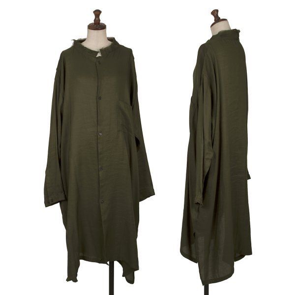 ワイズY s リネンテンセルカットオフ シャツワンピース カーキ2