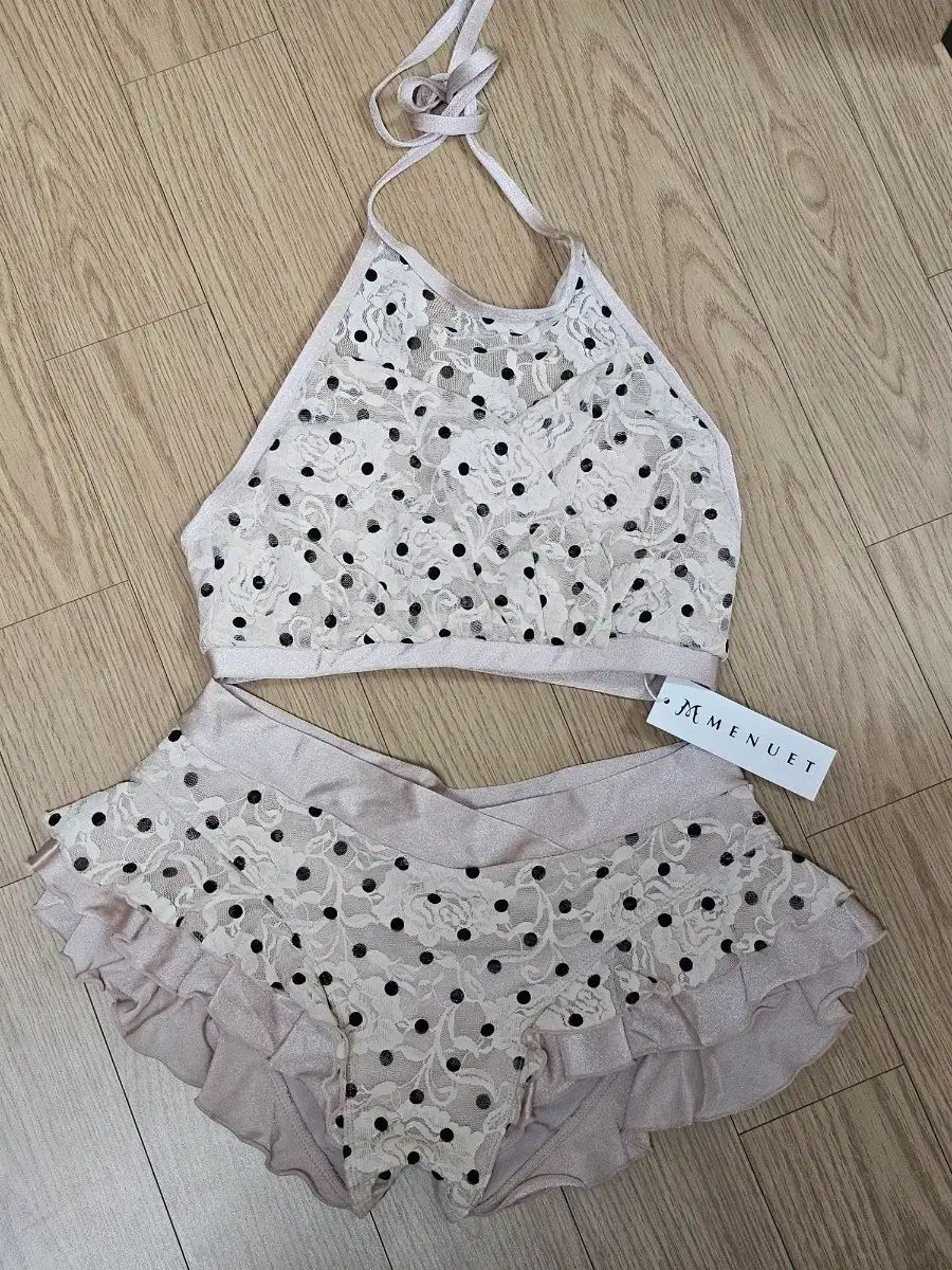 ミニュエット ポールダンス ウェア ポルカドット ベージュ S