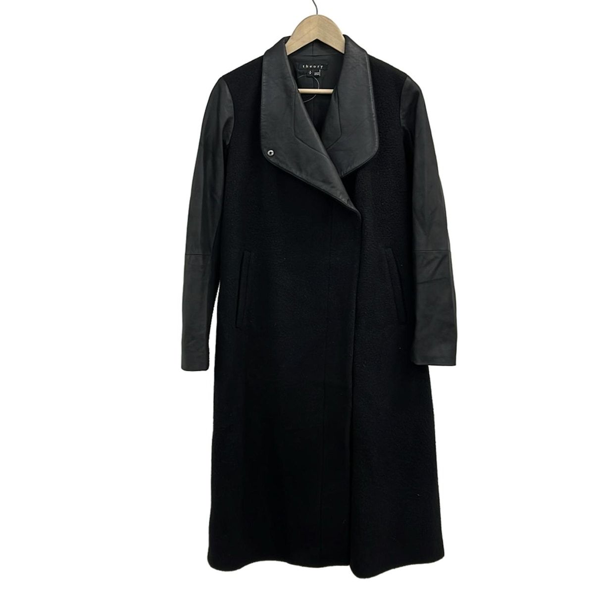 theory セオリー コート サイズS レディース 黒 長袖 冬物 ロング丈 袖 襟レザー