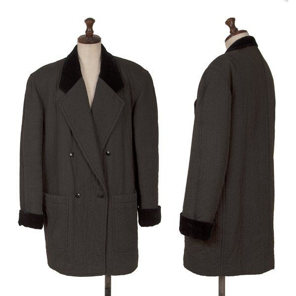 ケンゾーKENZO ウール混襟切替刺し子ダブルジャケット チャコールM