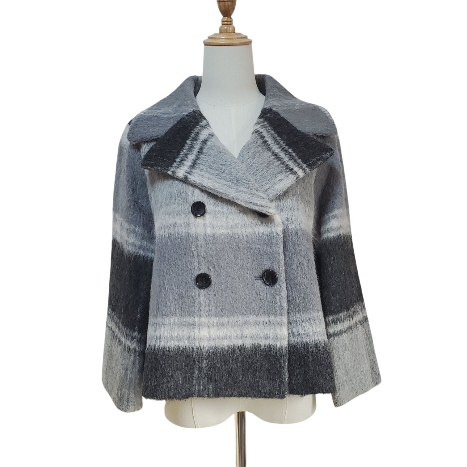 【美品】45rpm ショートコート　アルパカ混　S synchro crossings アルパカ混ショートコート レディース M相当 グレー