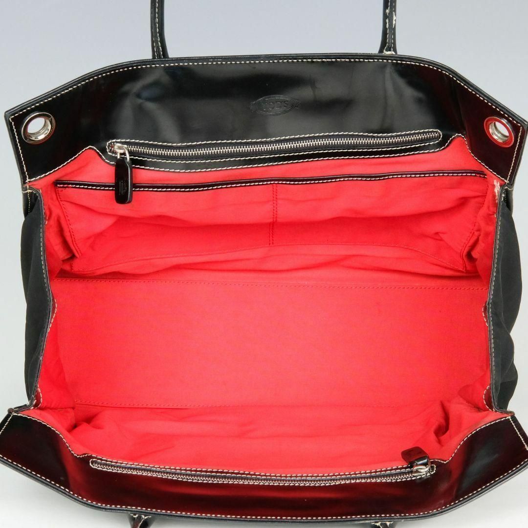 大人気】TOD'S トッズ トートバッグ 肩掛け ジレリ 黒 ナイロン レザー