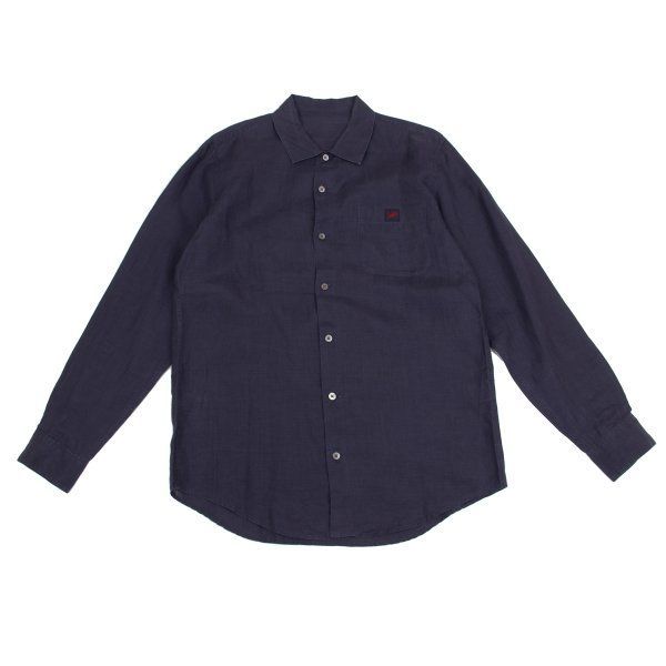 パパスPapas リネンロゴパッチ長袖シャツ 紺48M - メルカリ