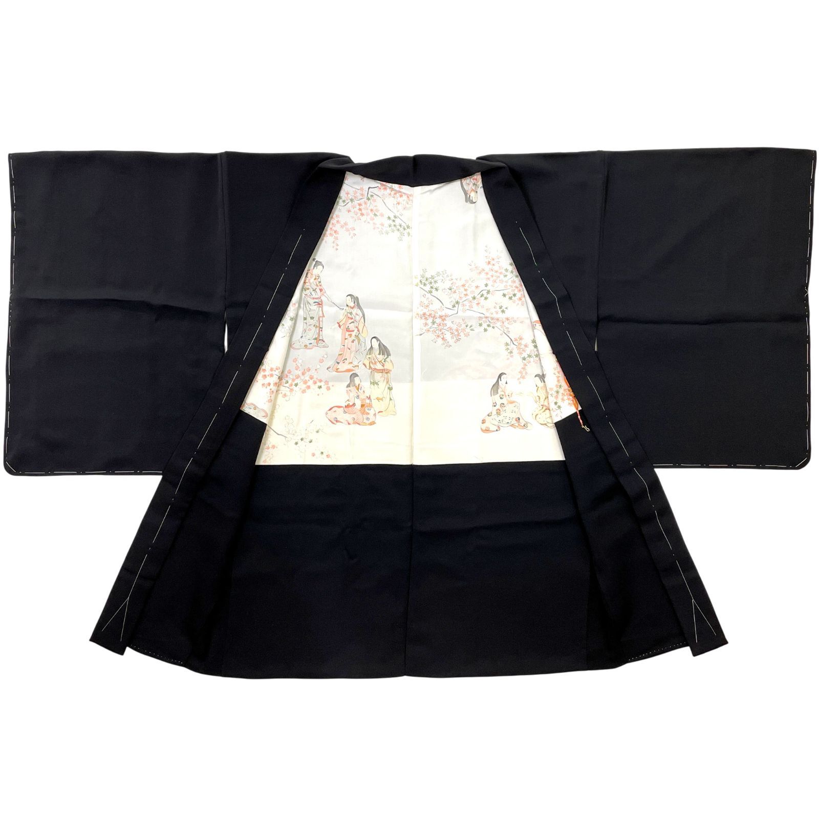  羽織 絵羽織 正絹 手刺繍 金糸 雪輪芝青海波 宝尽くし ブラック 羽織紐付き 着物 kimonolove ♥品 一点物 オゾン消臭サービス A-2614 羽織 着物 浴衣