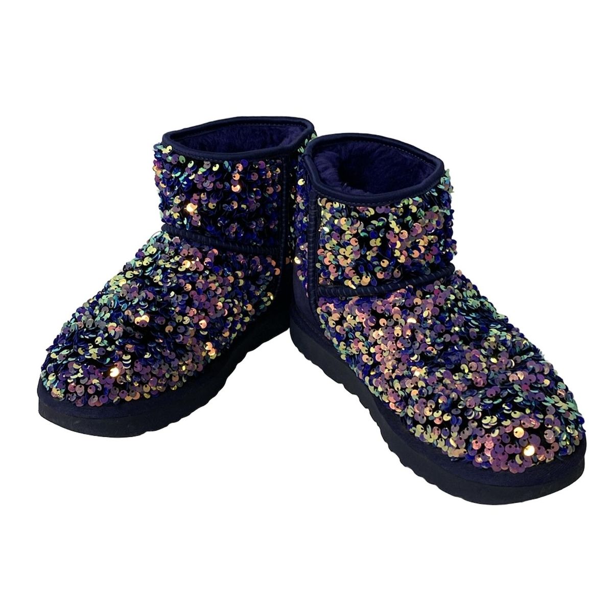 UGG アグ ショートブーツ 23 レディース クラシック ミニ ステラ シークイン 1112515 ネイビーパープル ムートン