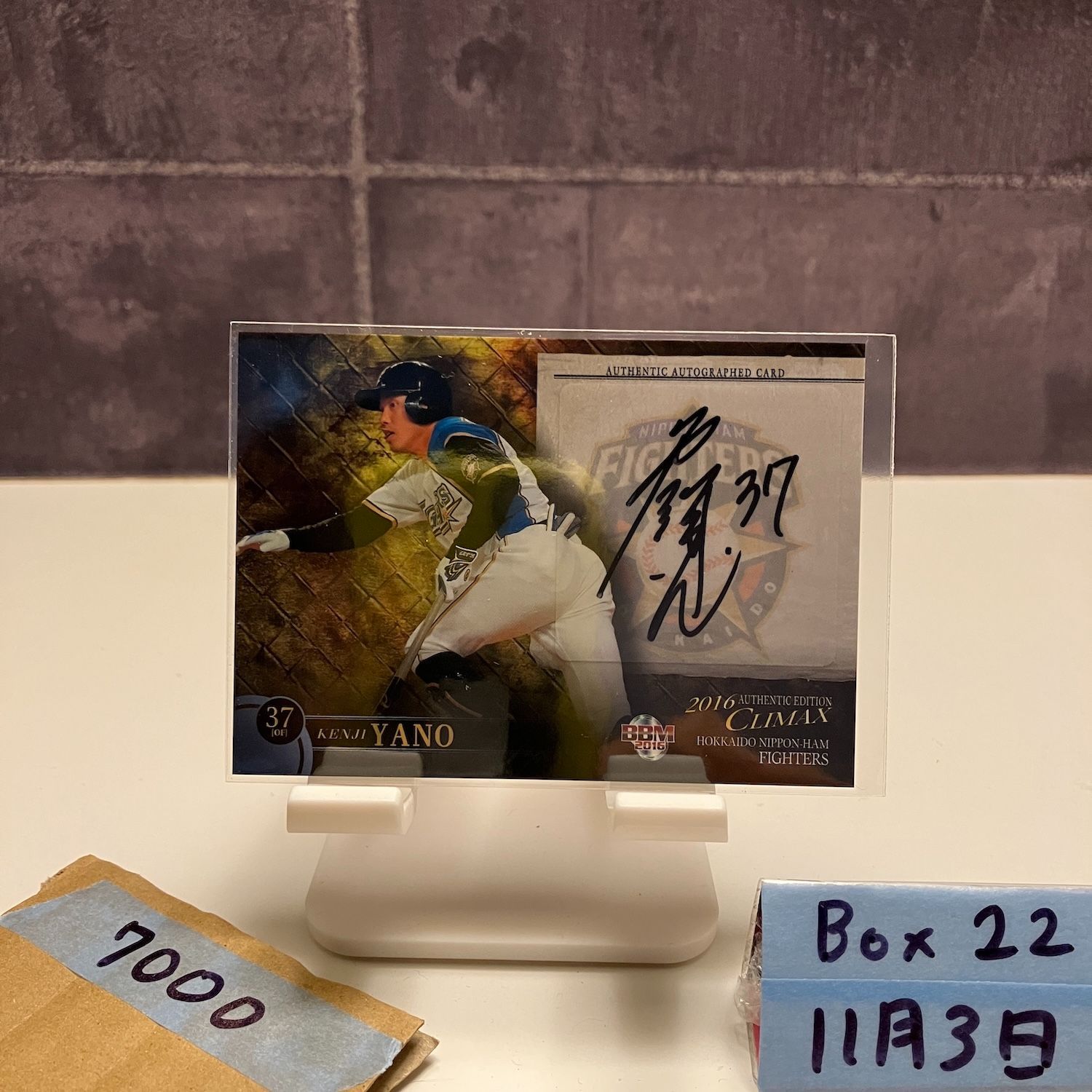 2016 BBM 矢野謙次 09/30 直筆サインカード 北海道日本ハム