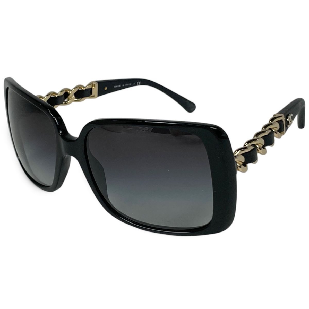 シャネル CHANEL ココマーク チェーン サングラス グラデーション アイウェア プラスチック レザー ブラック 5208 Q レディース