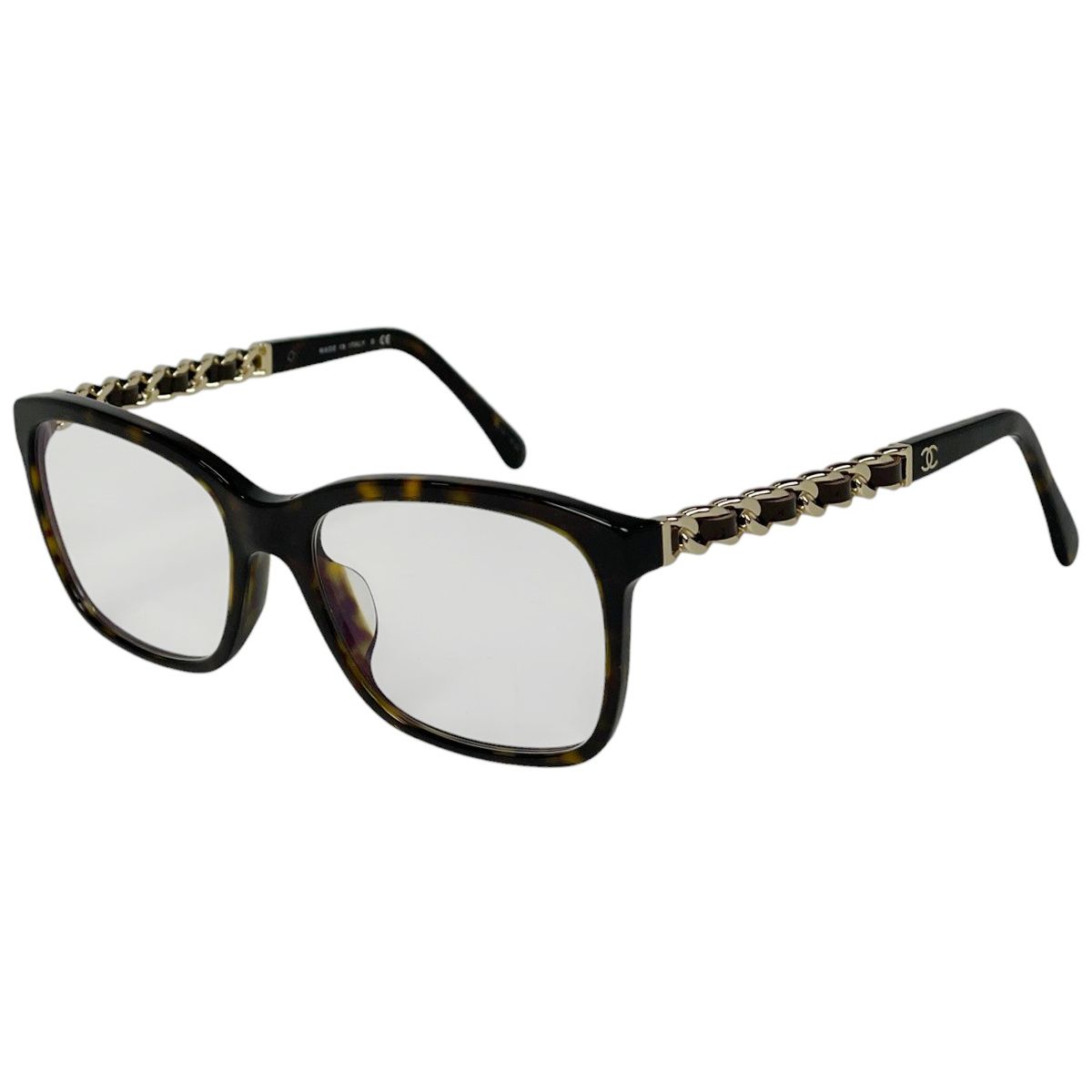 シャネル CHANEL ココマーク チェーン メガネ 伊達メガネ アイウェア デミ柄 眼鏡 プラスチック GP ブラウン 3263-Q-A レディース