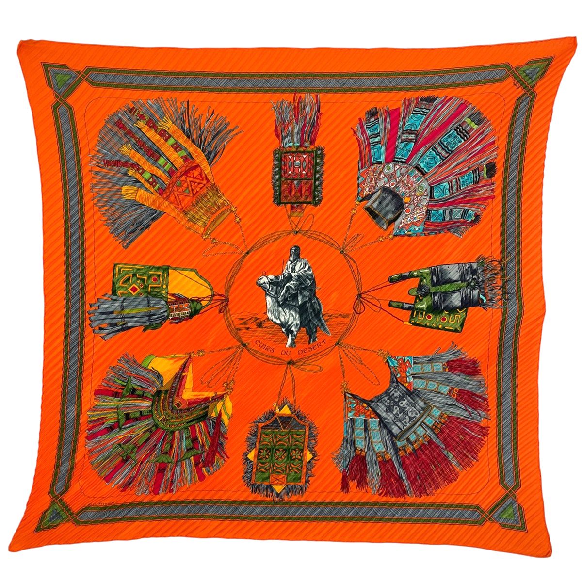 エルメス HERMES カレ 90 CUIRS DU DESERT 砂漠の革飾り プリーツ