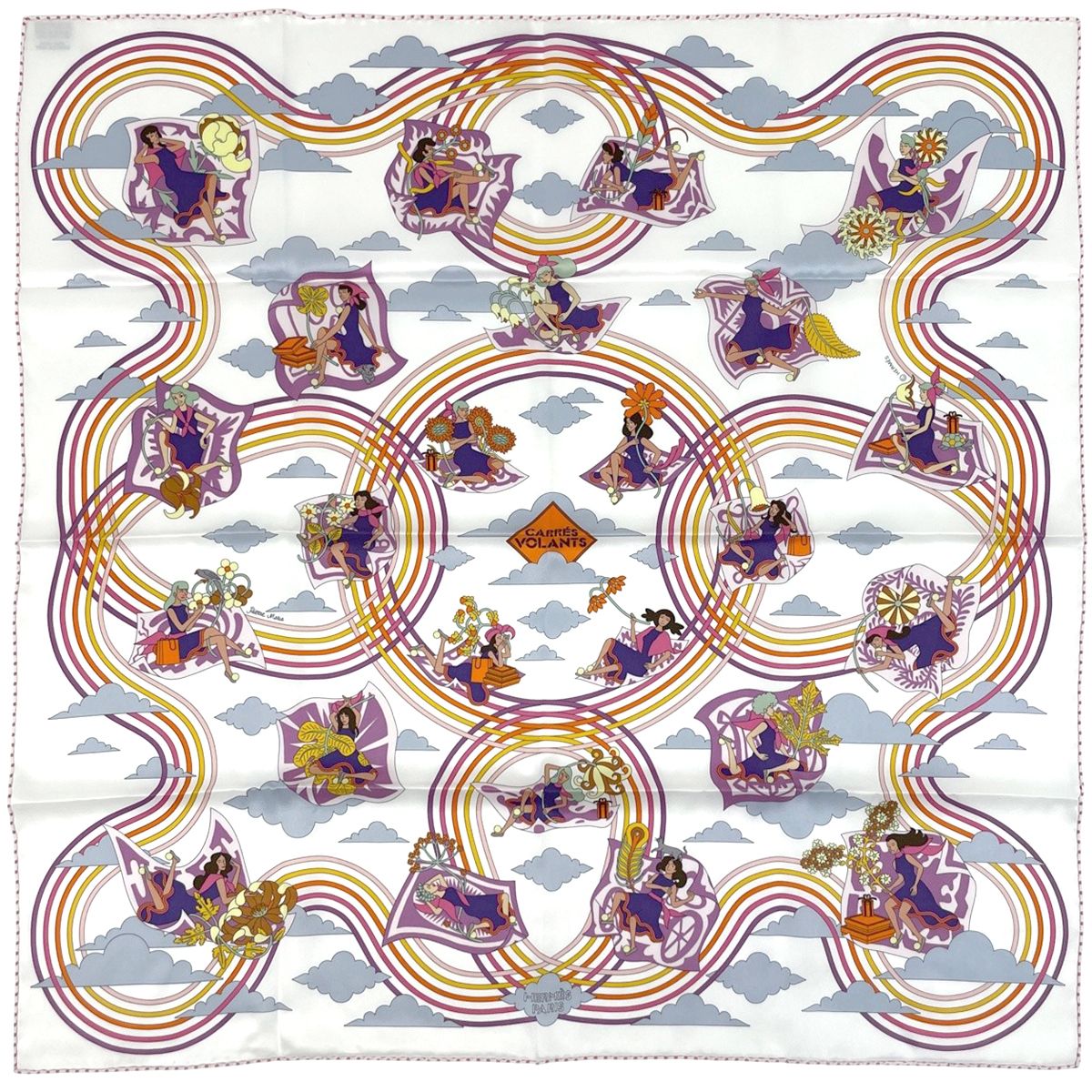 エルメス HERMES カレ 70 CARRES VOLANTS 空飛ぶカレ スカーフ シルク ホワイト マルチカラー レディース