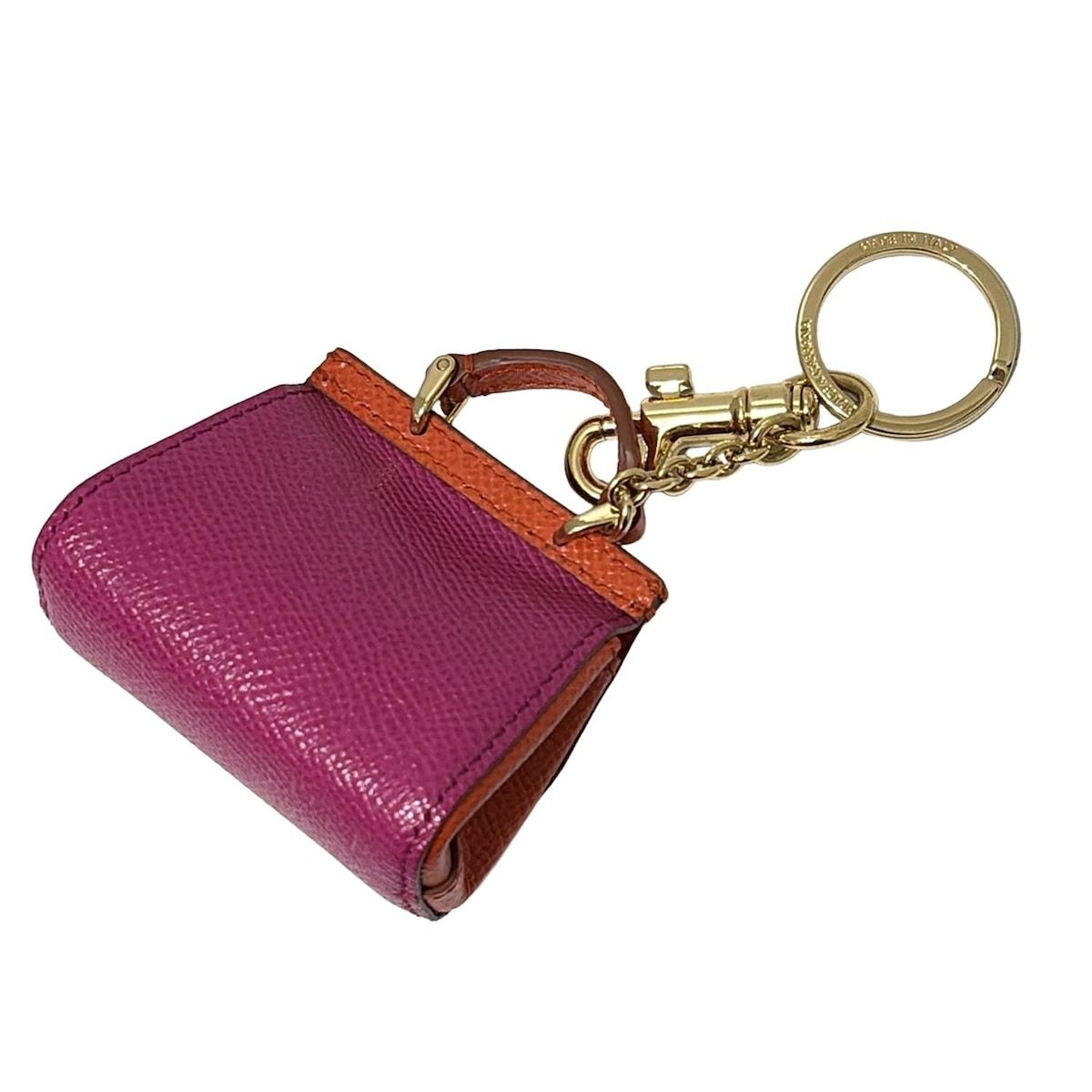 DOLCE GABBANA ドルチェアンドガッバーナ キーホルダー チャーム ピンク オレンジ バッグモチーフ レザー