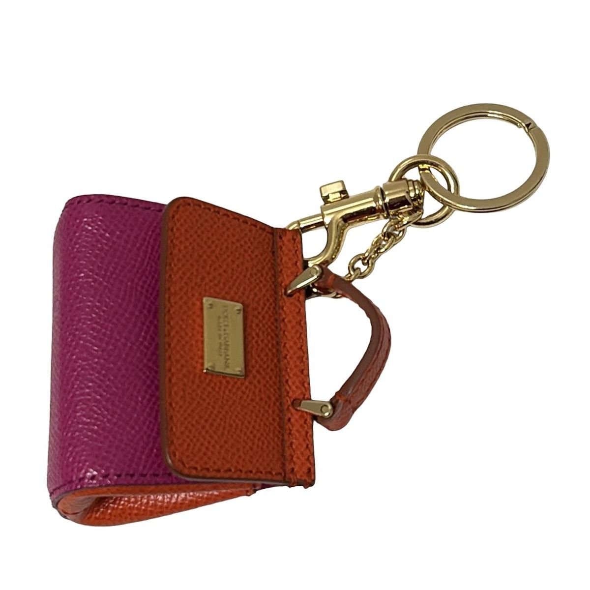 DOLCE-GABBANA ドルチェアンドガッバーナ キーホルダー チャーム - ピンク×オレンジ バッグモチーフ レザー