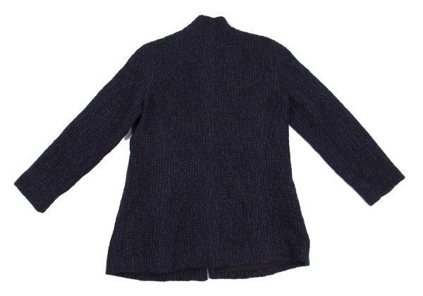 【JURGEN LEHL】ウールシルクジャケット　ネイビー　スタンドカラー　M ヨーガンレールJURGEN LEHL ウールシルクデザイン織りスタンドカラー