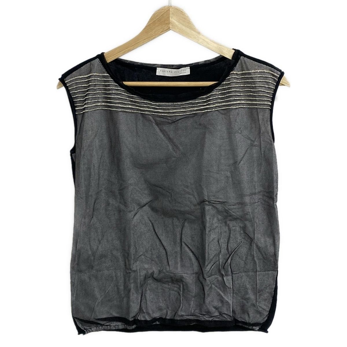 FABIANA FILIPPI ファビアーナフィリッピ ノースリーブセーター サイズI 40 M レディース - 黒×白 クルーネック|チェーン|メッシュ