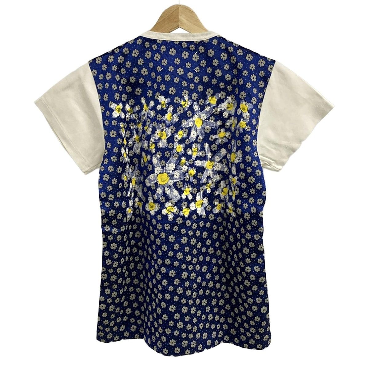 マルタンマルジェラ 半袖Tシャツ サイズXS レディース - STJ 174 白×ブルー×マルチ クルーネック 花柄 ペイント加工