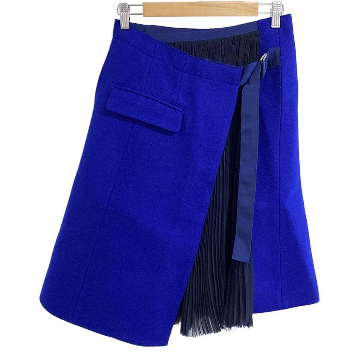 Sacai サカイ 巻きスカート サイズ2 M レディース 14 02077 ブルー ダークネイビー ロング プリーツ シースルー
