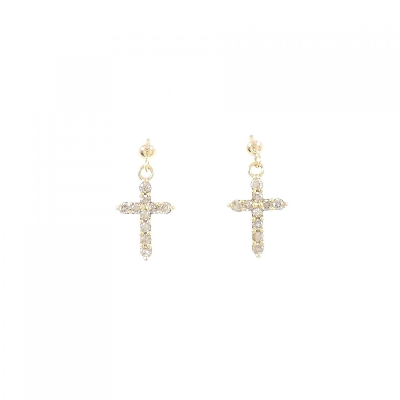 K 18 YG クロス ダイヤモンド ピアス 0.30 CT