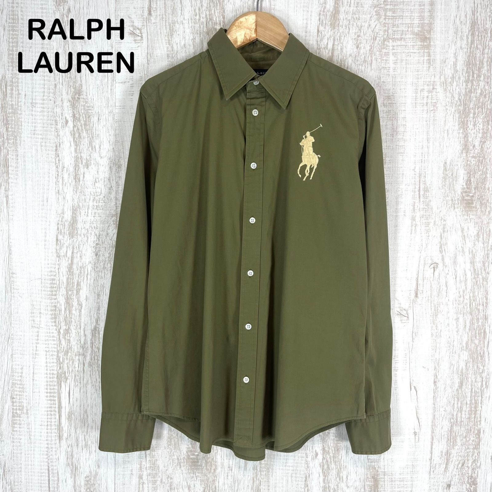 【極美品】RALPH LAUREN ビックポニー刺繍 長袖 シャツ RALPH LAUREN ラルフローレン ビッグポニーロゴ刺繍 無地 コットン