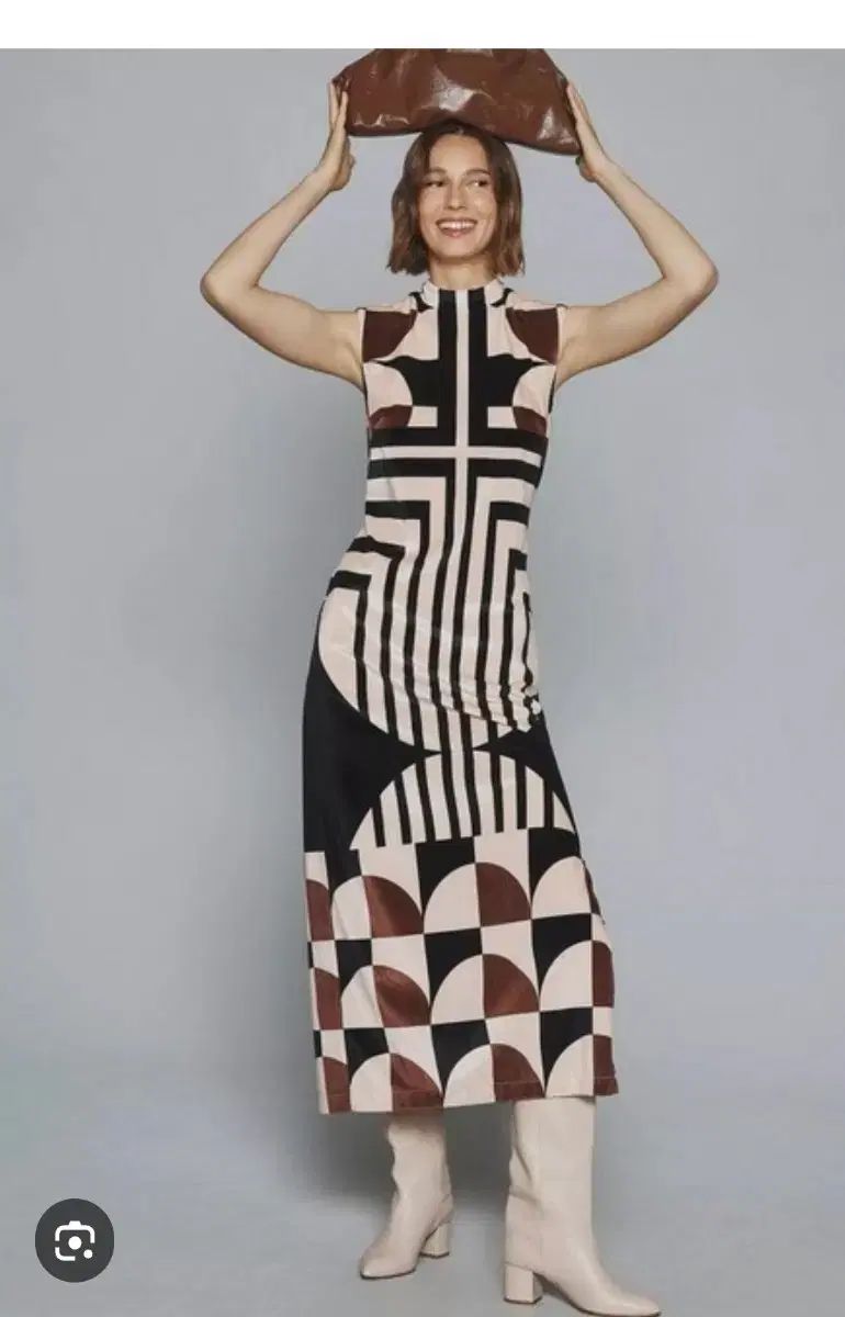 Anthropologie 幾何学 パータン ロング スリーブレス ONE PIECE