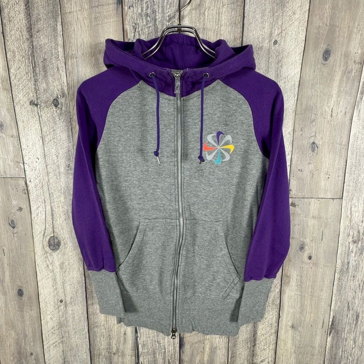 NIKE ナイキ 風車ロゴ 風車ロゴ プリント ラグラン スウェット スエット ダブルジップ パーカー レディース S サイズ