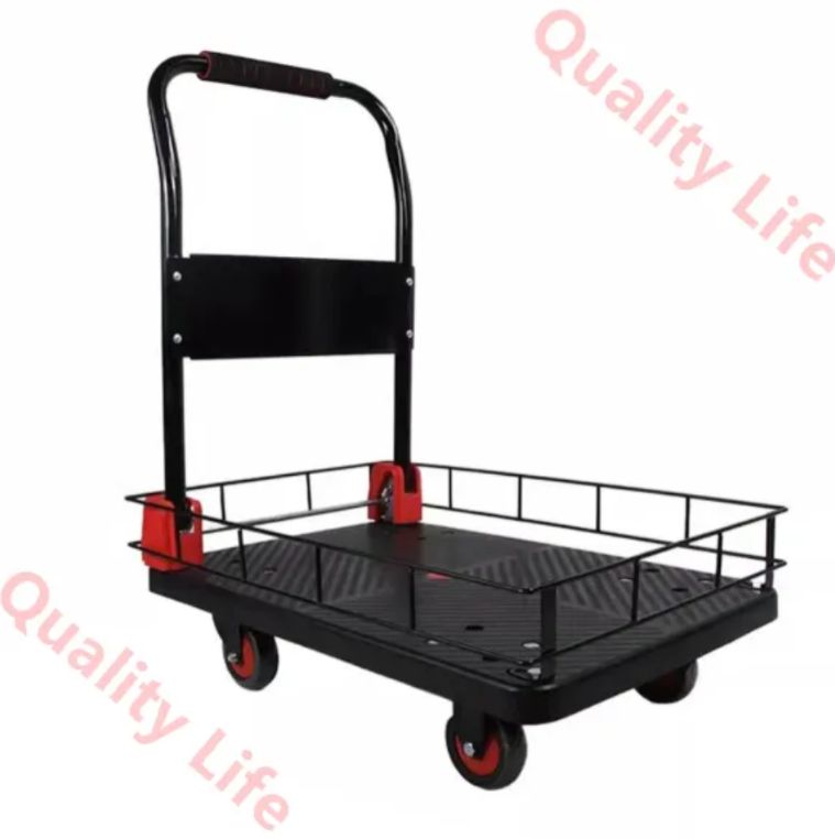 ージ付きプラットフォームトラックカート 取り外し なフェンス付き折りたたみ式ハンドトラックフラットカート 4つの回転キャスター付き プッシュカート 倉庫 荷物移動用72 x 48 82 cm 28 19 32 in