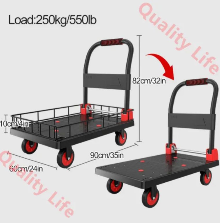  ージ付きプラットフォームトラックカート 取り外し なフェンス付き折りたたみ式ハンドトラックフラットカート 4つの回転キャスター付き プッシュカート 倉庫 荷物移動用72 x 48 82 cm 28 19 32 in 台車 DIY 工具