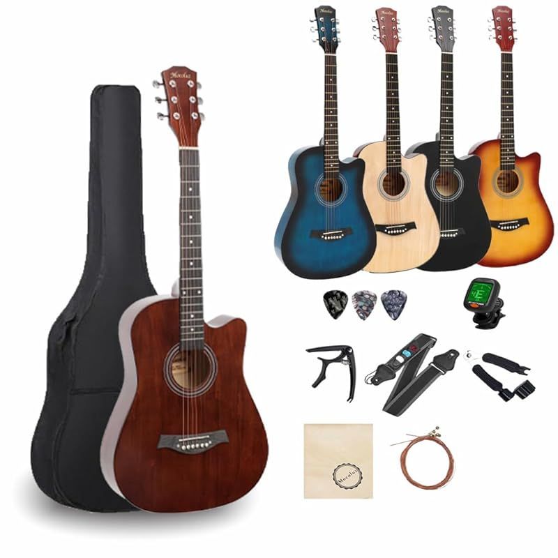 アコースティックギター セット 38インチ アコギ バスウッド テックウッド材 弦楽器 フォークギター スチール弦 おしゃれ 小学生 大人兼用 0