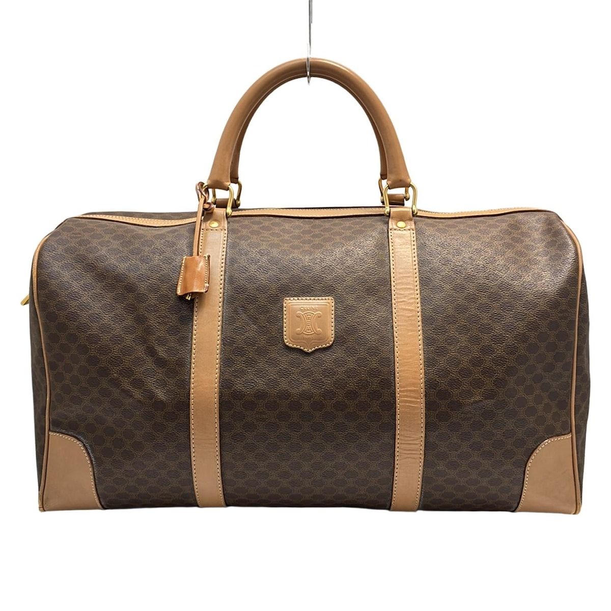 CELINE セリーヌ ボストンバッグ マカダム柄 ダークブラウン ブラウン レザー