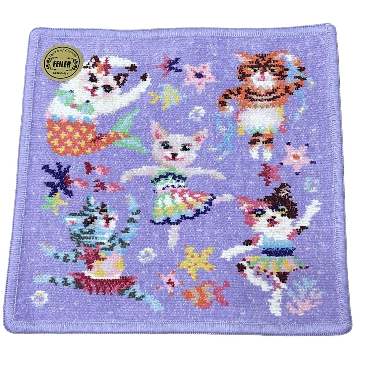 FEILER フェイラー 小物 - ライトパープル×オレンジ×マルチ ハンドタオル LOVERARY バレリーナキャット