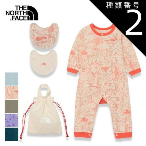 種類2：BV/80 ザ・ノース・フェイス ロンパース ベビー THE NORTH FACE NTB82402 B L/S ROMPERS 2P ベビーロングスリーブロンパース＆2Pビブ（ベビー）巾着袋 ドットボタン 赤ちゃん 長袖ロンパース スタ