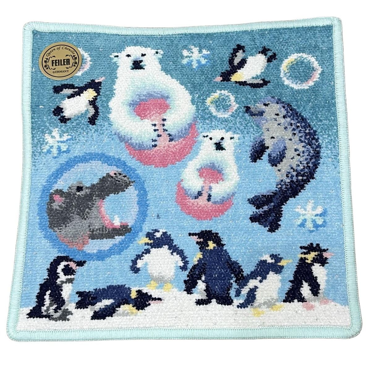 フェイラー 小物 ブルーグリーン ネイビー マルチ ハンドタオル LOVERARY アサヒヤマアクアフレンズ ラメ 旭山動物園コラボ