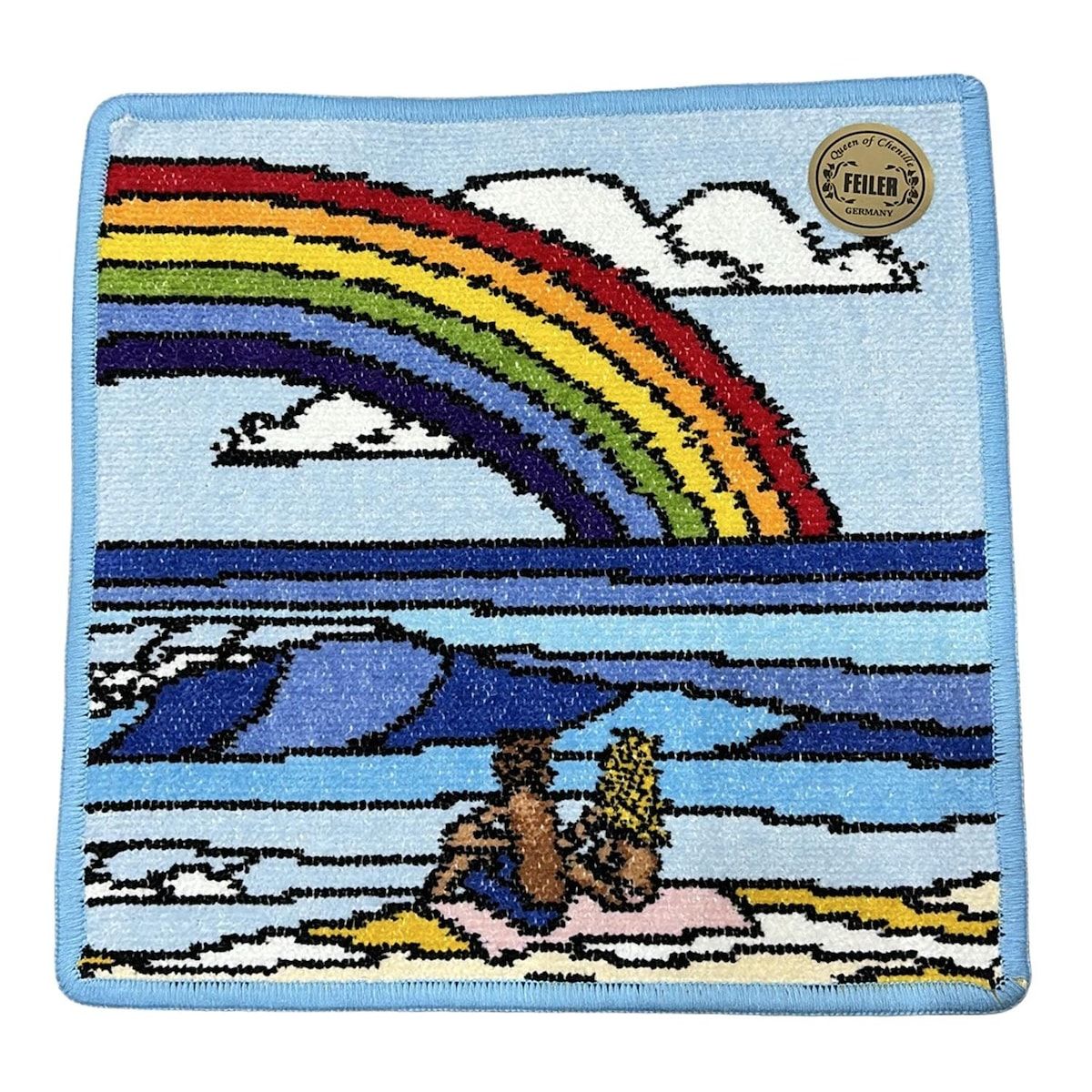 FEILER フェイラー 小物 - ライトブルー×ネイビー×マルチ ハンドタオル ラブアンダーザレインボー ヘザー ブラウンコラボ