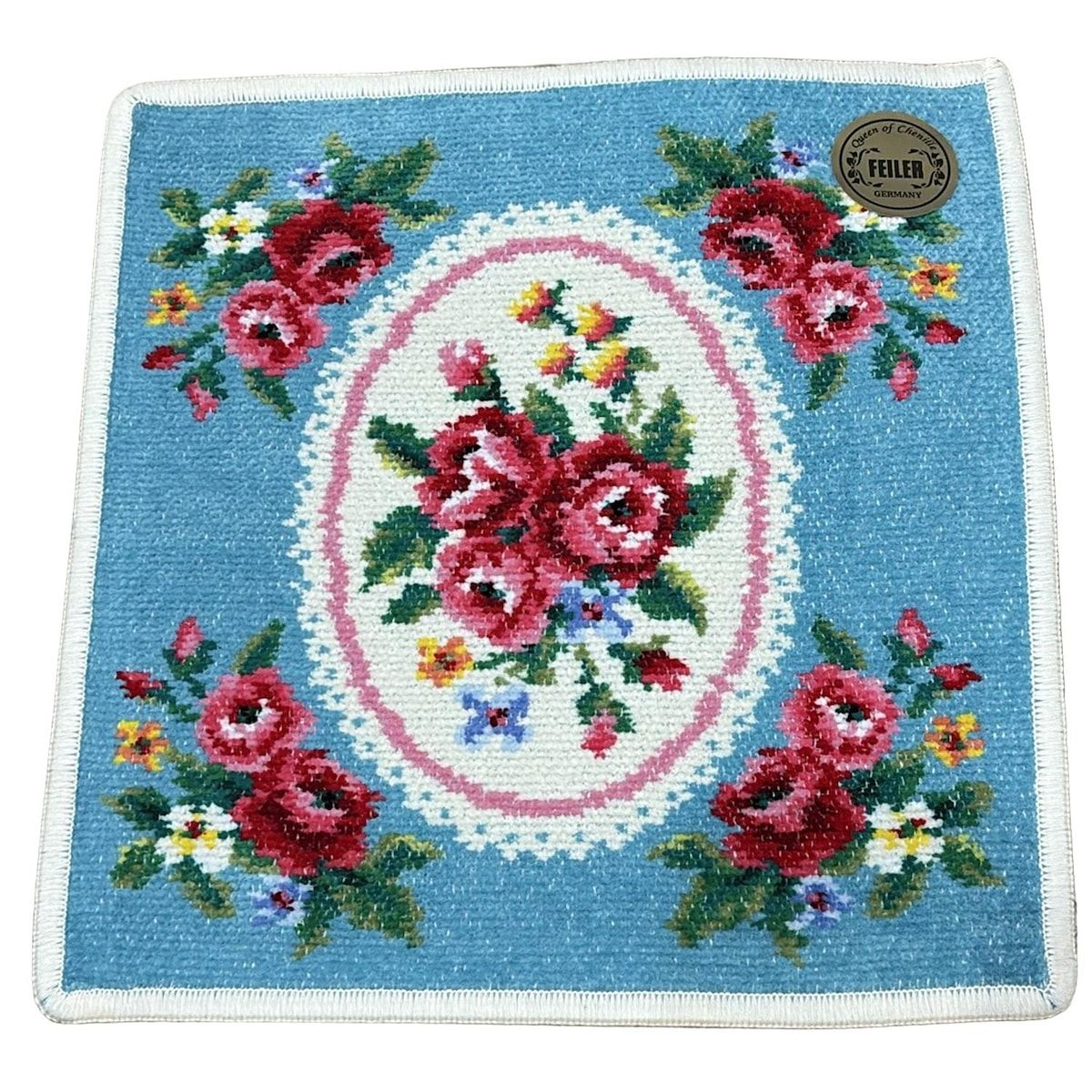 FEILER フェイラー 小物 - ライトブルー×白×マルチ ハンドタオル マドモワゼルローズ