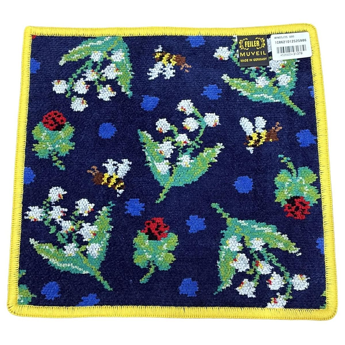 FEILER フェイラー 小物 - ダークネイビー×イエロー×マルチ ハンドタオル スズラン てんとう虫 ハチ MUVEILコラボ
