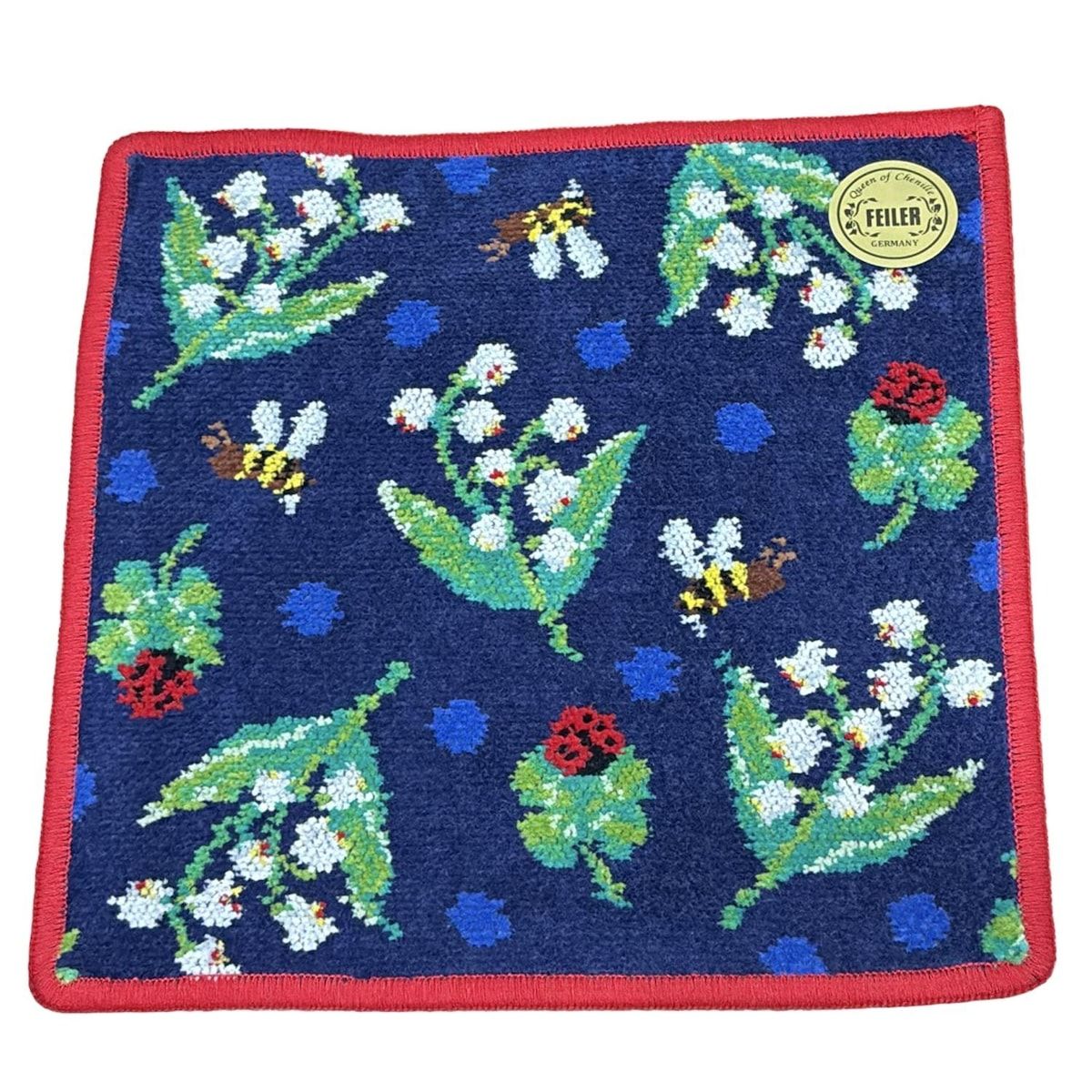 FEILER フェイラー 小物 - ダークネイビー×レッド×マルチ ハンドタオル|スズラン|てんとう虫|ハチ|MUVEILコラボ