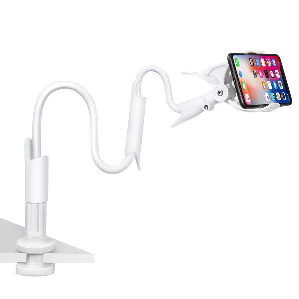 【新着商品】AKEIE スマホ スタンド フレキシブルアーム付き 土台強化 2段調節 調整しやすい スマホ ホルダー 3.5-6.3インチに対応 (ホワイト)