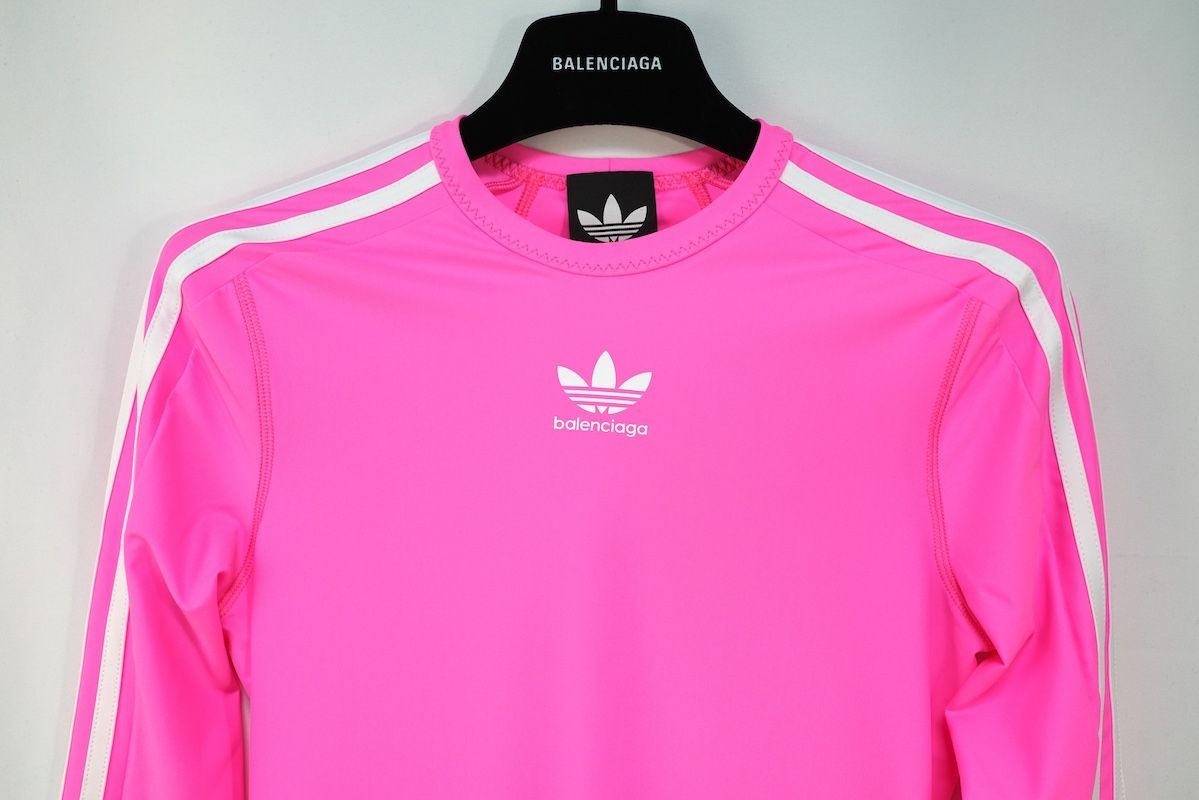 バレンシアガ adidas アディダス コラボ スポーツ ウエア トップス ロング Tシャツ ネオン ピンクMサイズ Lサイズ 723720 ４A 8 B 5