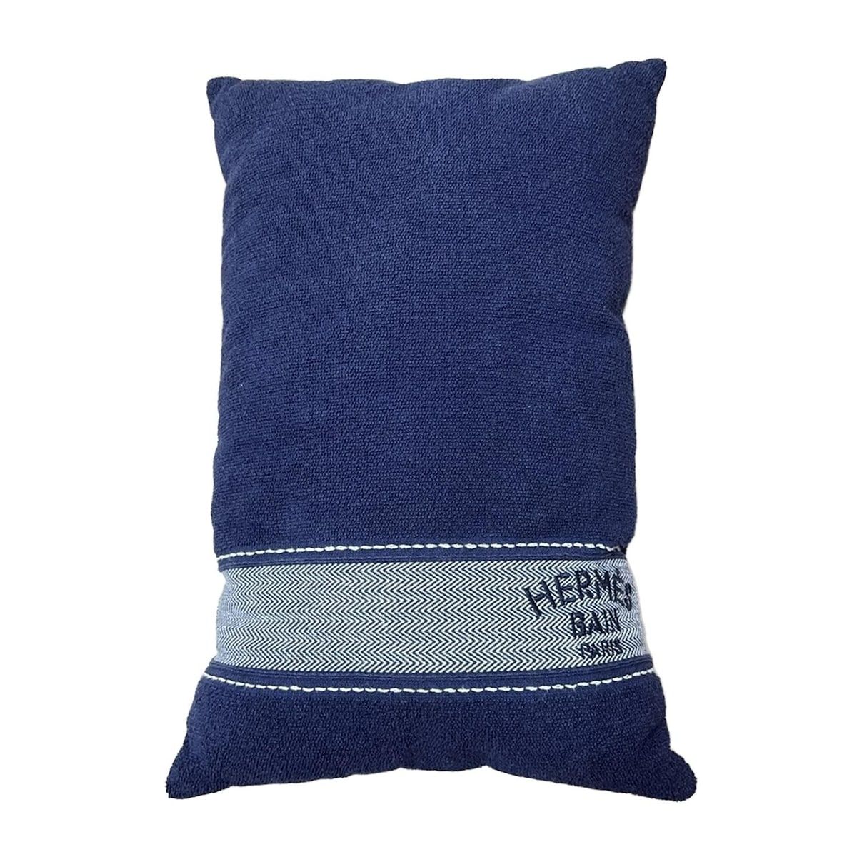 HERMES エルメス 小物 - ネイビー×白 クッション BAIN コットン