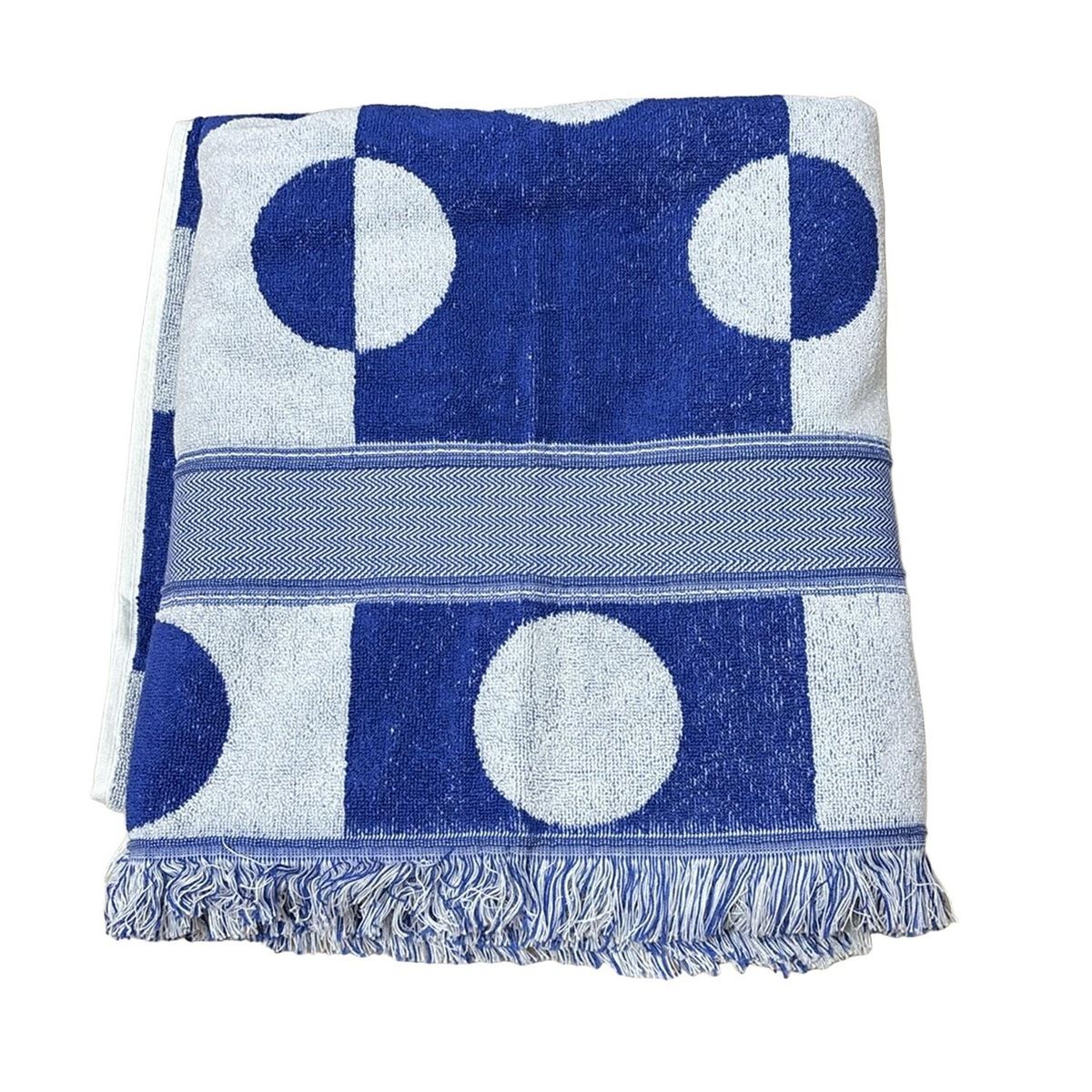 HERMES エルメス 小物 - ネイビー×白 ビーチタオル ドット柄 BAIN コットン