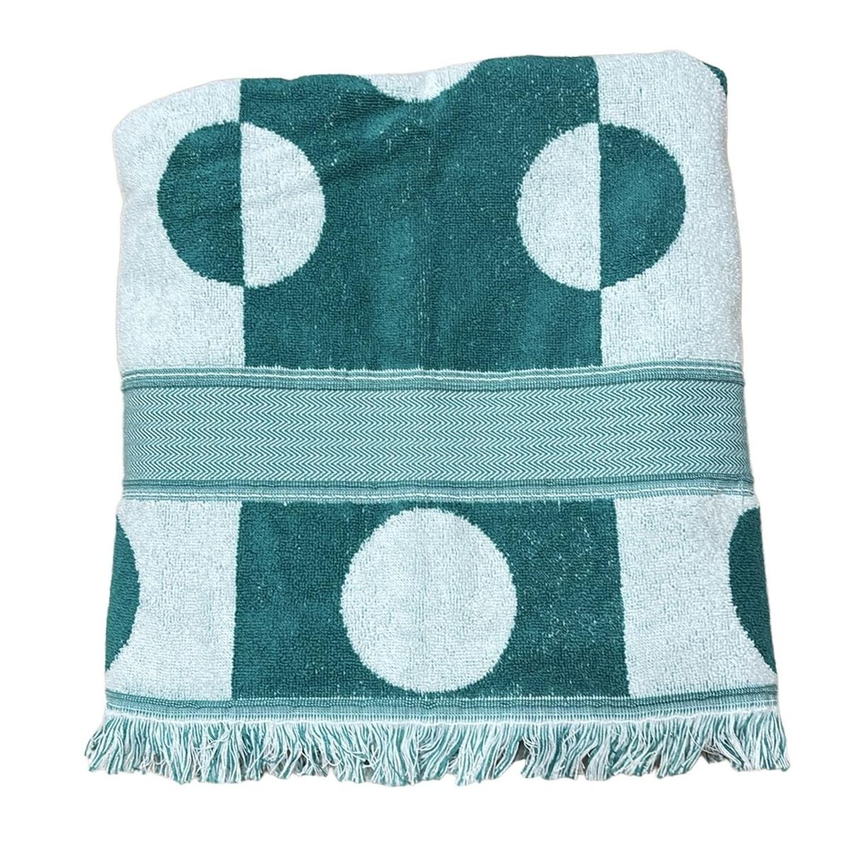 HERMES エルメス 小物 - グリーン×白 ビーチタオル ドット柄 BAIN コットン